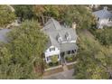 Aerial view of a charming home with a gray roof, white siding, and surrounded by trees at 42 Isle Of Hope Rd, Mount Pleasant, SC 29464