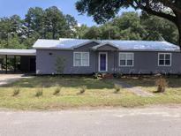 Charming one-story house with metal roof and purple door at 110 Groves St, Walterboro, SC 29488