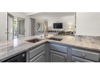 Modern kitchen with gray cabinets and granite countertops at 1647 Live Oak Park, Seabrook Island, SC 29455