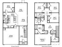 Two-story house floor plan featuring five bedrooms, three bathrooms, and a two-car garage at 630 Sweet Ramble Way, Summerville, SC 29486