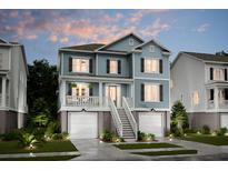 Two-story home with light blue siding, white trim, and a two-car garage at 1687 Cultivation Ln # 461, Mount Pleasant, SC 29466