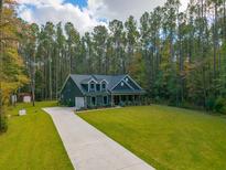 Aerial view of a house nestled in a wooded area at 112 Canewood Ln, Ridgeville, SC 29472