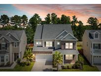 Two-story brick home with gray roof, palm trees, and a large driveway at 192 Lindera Preserve Blvd, Summerville, SC 29486