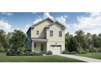 Two-story yellow home with white garage door and teal front door, landscaped yard at 346 Chapman Cir, Goose Creek, SC 29445
