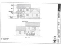 Two-story house exterior front and back elevations are shown in this architectural drawing at 4406 Sandy Hill Farm Rd, Hollywood, SC 29449
