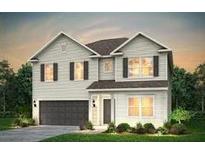 Two-story house with light beige siding, dark brown accents, and a two-car garage at 107 Royal Cainhoy Way, Huger, SC 29450