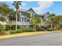 Two-story home with blue roof, blue shutters, and lush landscaping at 8 Seagrass Ln, Isle of Palms, SC 29451