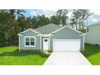 Gray exterior with white garage door, landscaping, and driveway at 5540 Dalmore Dr, Ravenel, SC 29470