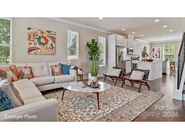 Open living room with contemporary furniture and kitchen views at 3004 Loso Ter # 56, Charlotte, NC 28217