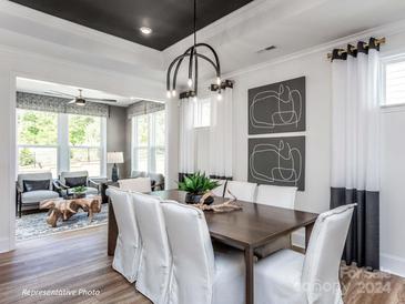 Bright dining room with modern chandelier and view into adjacent sitting area at 1832 Winding Mist Dr # 171, Belmont, NC 28012