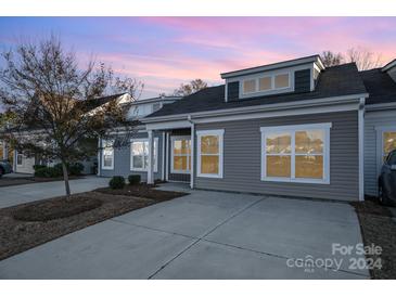 Gray exterior of charming townhome with a well-manicured lawn at 371 Kona Ln, Indian Trail, NC 28079