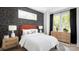 Bright bedroom with orange headboard, patterned wall, and wood dresser at 1424 Hamilton St # 12, Charlotte, NC 28206