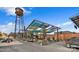 Relaxing patio area with colorful shade structures at 1424 Hamilton St # 12, Charlotte, NC 28206