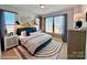 Spacious bedroom with a teal accent wall and large windows at 1017 North End Dr # 27, Charlotte, NC 28206