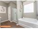 Modern bathroom with a soaking tub and walk-in shower at 1205 Red River Dr, Salisbury, NC 28144