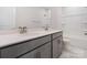 Double vanity bathroom with gray cabinets and a white bathtub at 8915 Nettleton Ave, Charlotte, NC 28215