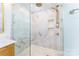 Spa-like shower with marble tile and gold fixtures at 7362 Hemlock Ct, Denver, NC 28037