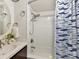 Clean bathroom with tub, shower, and a fun fish shower curtain at 1665 Bowater Rd, Rock Hill, SC 29732