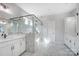 Elegant bathroom with white cabinets, marble tile shower, and modern fixtures at 2004 Cedar Falls Dr # 4, Waxhaw, NC 28173