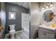 Updated bathroom with a bathtub, toilet, and vanity at 707 Cool Spring Rd, Statesville, NC 28625