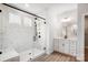 Modern bathroom with a marble walk-in shower and white vanity with a quartz countertop at 2016 Cedar Falls Dr # 7, Waxhaw, NC 28173
