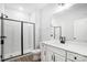 Clean bathroom with white subway tile shower and a white vanity at 2016 Cedar Falls Dr # 7, Waxhaw, NC 28173