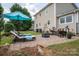 Brick patio with lounge chairs, fire pit and umbrella at 634 Carson Rd, Gastonia, NC 28052