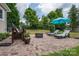 Spacious backyard with patio, lounge chairs and fire pit at 634 Carson Rd, Gastonia, NC 28052