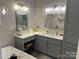 Modern bathroom with gray cabinets, double vanity, and soaking tub at 115 Anson Dr, China Grove, NC 28023