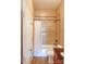 Simple bathroom with tub shower combo and granite vanity at 4642 King Crowder Dr, Gastonia, NC 28052