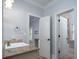 Elegant bathroom with granite countertop and double vanity at 2708 Chilton Pl, Charlotte, NC 28207