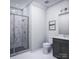 Modern bathroom with marble shower and dark vanity at 1008 Briar Well St, Mint Hill, NC 28227