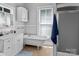 Classic bathroom with white vanity, clawfoot tub, and shower at 510 5Th St, Spencer, NC 28159