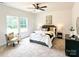 Spacious bedroom with carpeted floors, large windows, and stylish furnishings at 604 Wyoming Dr, Concord, NC 28027