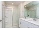 Modern bathroom with double vanity, shower, and tile floors at 3820 Shider Ln, Kannapolis, NC 28081