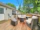 Wooden deck with outdoor seating and fire pit, providing a relaxing backyard space at 919 Edgemont Ave, Belmont, NC 28012