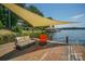 Spacious lakefront dock with seating area and shade at 192 Clearview Point Dr, Mount Gilead, NC 27306