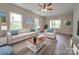 Living room features a neutral sofa and armchair, coffee table and rug at 253 Franklin Nw Ave, Concord, NC 28025