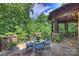 Stone patio with seating area and wooded views at 17625 Grasshopper Ln, Charlotte, NC 28278