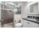 Bathroom with walk-in shower and granite countertop at 531 Coman Ln, Kings Mountain, NC 28086