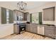 Renovated kitchen features gray cabinets, granite countertops, and stainless steel appliances at 1228 N Main St, Salisbury, NC 28144