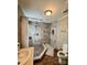 Large bathroom with walk-in shower, double sinks, and tile flooring at 5401 Stevens Mill Rd, Matthews, NC 28104