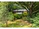 Spacious backyard with mature trees and a fire pit at 866 Concord Rd, Davidson, NC 28036