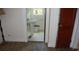 Small bathroom with pedestal sink and tiled floor at 203 West Dr, Albemarle, NC 28001
