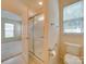 Bathroom with shower and grab bars at 6710 Cinnamon Cir, Mint Hill, NC 28227