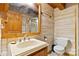 Simple bathroom with wood-paneled walls and a white vanity at 902 Coldwater Ct, Concord, NC 28025