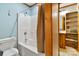 Bathroom with shower/tub combo and wood accents at 902 Coldwater Ct, Concord, NC 28025