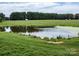 Serene pond view with lush green grass and mature trees in the background at 12136 Renee Ford Rd, Stanfield, NC 28163