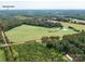 Aerial view of a large lot with pond and railroad tracks at 12136 Renee Ford Rd, Stanfield, NC 28163