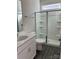Bathroom with white vanity, shower, and gray floor at 1483 Honey Trl, Monroe, NC 28112